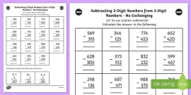 Subtraction Column Method 3 Digit Numbers Poster - Twinkl