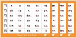 Phase 2 Letter Progression Set s a t p Phoneme Roll and Read Mat