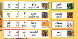 Autumn Adjectives Word Cards - KS1 - EYFS - Twinkl Resources