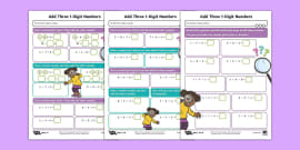 👉 Year 2 Adding Three Numbers Activity Sheet - Twinkl