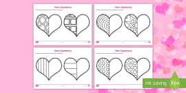 Valentine's Hearts Symmetry Differentiated Worksheet / Worksheet Pack