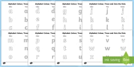 alphabet colour trace and join the dots worksheets