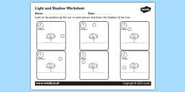 Light and Dark Shadow Matching Worksheet - light, dark, match