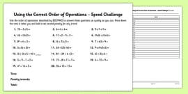 BODMAS - Order of Operations and Number Sense Worksheets