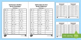 addition and subtraction facts speed test worksheets