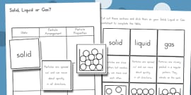 Solids Liquids Gases Sorting Activity - solids liquids and gases, states
