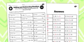 Number Facts Worksheet 16-20 Teens Add One Digit - Twinkl