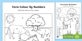 Farm Animals Worksheet for Kindergarten | Colour by Number