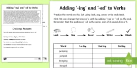 adding ed and ing to verbs worksheet primary english