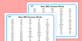 200 Common Words Spelling List | Literacy Words List