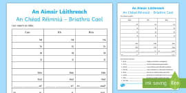Aimsir Laithreach Briathra Neamhrialta Worksheet | Twinkl