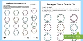 analogue time quarter past worksheet worksheet