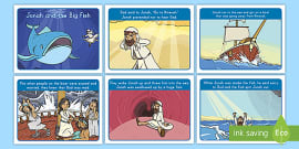 Jonah and the Big Fish Story Sequencing Black & White (4 per A4)