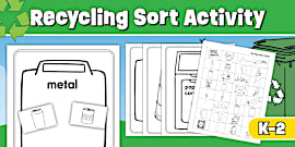Recycling Sort Cut and Paste Worksheet for K-2nd Grade