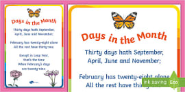 30 Days Has September Nursery Rhyme Poster Display - Twinkl