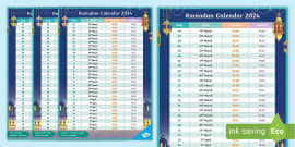 Ramadan Fasting Calendar - Twinkl - KS2 (teacher made)