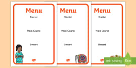 Indian Menu Writing Frame - indian menu, indian food, writing