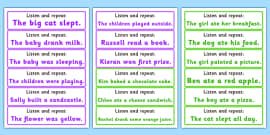 Listen and Repeat 8-9 Word Sentence Cards (teacher made)