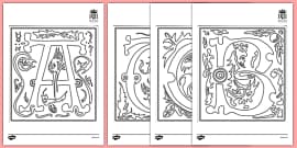 Illuminated Letters Colouring Pages, letters, illuminated