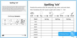 spelling phonics tch and ch sounds worksheet