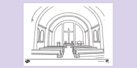 Inside of Church Colouring Sheet | Colouring Sheets - Twinkl
