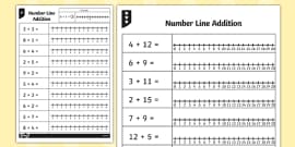 Addition to 20 with a Number Line Worksheet - KS1 Maths