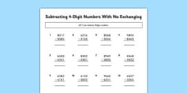 Subtracting 4-Digit Numbers Using Column Method Display Poster