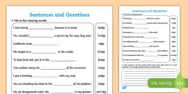 year 2 spelling practice j sound spelt dge and ge homework worksheet