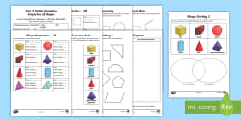 Year 2 Properties of 2D Shapes Differentiated Worksheet - Twinkl