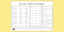 addition of decimals year 6 worksheets decimals worksheets