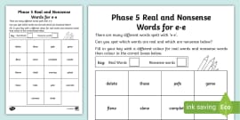 phase 5 u e split digraph color by phoneme real and nonsense words silent e