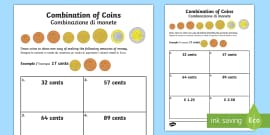 euros and cents worksheet