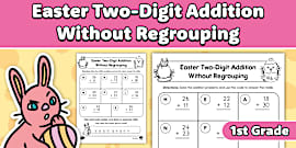 First Grade Spring Two-Digit Addition Without Regrouping Worksheet