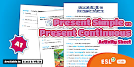 ESL Grammar Popcorn Sorting Game: Present Simple and Continuous [Teens, A1]