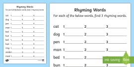 rhyming words cut and paste activity teacher made twinkl