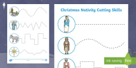 Download Christmas Themed Cutting Skills Worksheet (teacher made)