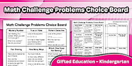Math Challenge Problems Choice Board for Gifted Education
