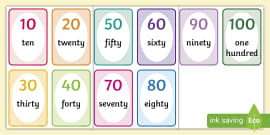 Tens Number Cards  Multiples of 10 Flashcards - Twinkl