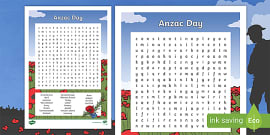 anzac word search anzac day new zealand primary