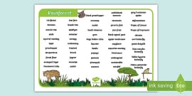 Rainforest Similes And Metaphors Word Mat Ks Writing