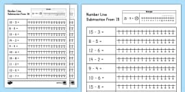 Number Line Subtraction From 20 Activity (Teacher-Made)