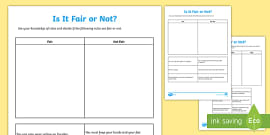 Is It Fair? Worksheet (teacher made)