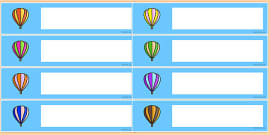 👉 Editable Labels - Drawer/Peg/Name - Striped Hot Air Balloons