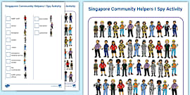 Singapore Community Helper Cut & Stick Matching - Twinkl