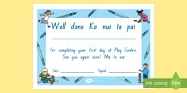 First day at Childcare Certificate Te Reo Maori/English