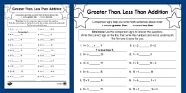 Second Grade Greater Than and Less Than Activity Sheet