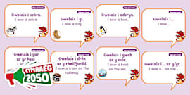 Learn Welsh: Animals Match and Say Activity Sheet - Twinkl