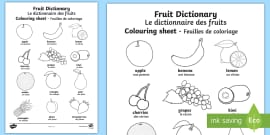 Dictionnaire de fruits Feuille de coloriage French - Twinkl