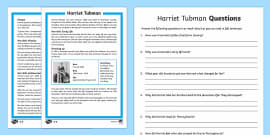 Fifth Grade Harriet Tubman Fact File