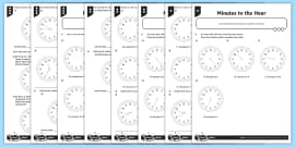 Minutes Past the Hour Differentiated Worksheet / Worksheets